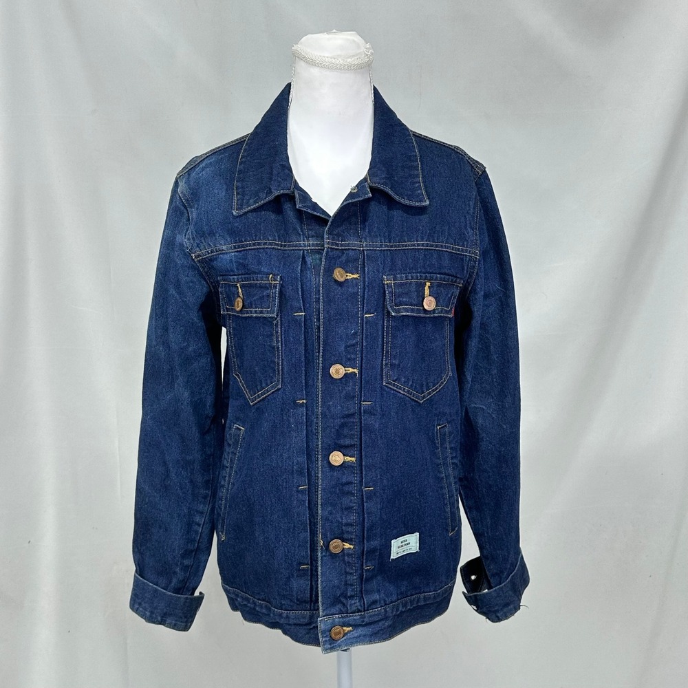 D-Land Size 3 (XXL) Denim Trucker Jacket Dark Blue Button Front Workwear‎ Rugged
